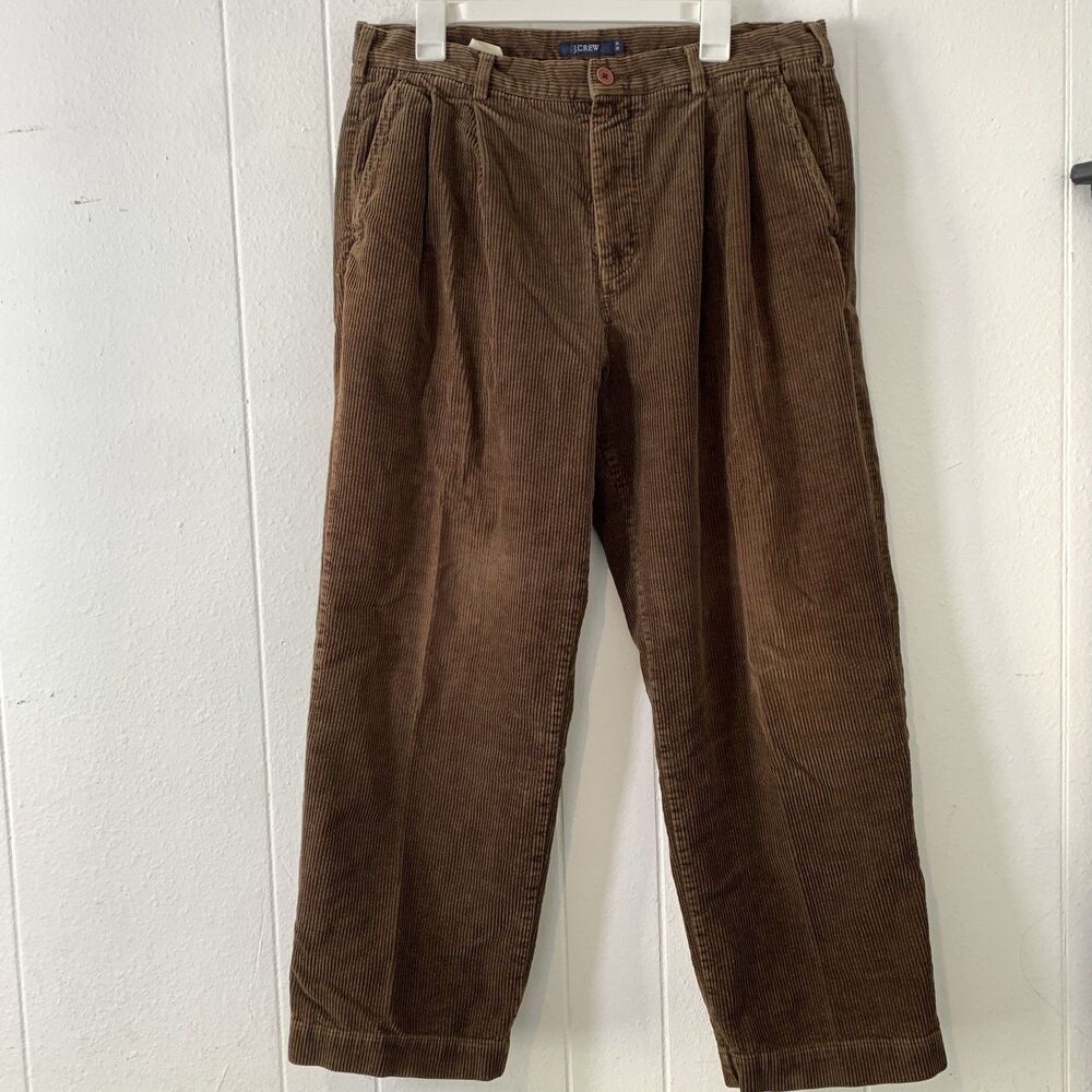 Vtg J Crew Mens 36 X 30 Corduroy Pants Brown Pleated Preppy Old Money
